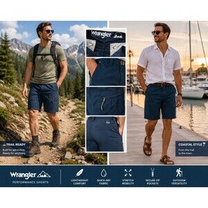 Wrangler Men Size 40 Outdoor Hiking Cargo Shorts Performance Stretch Navy Trail